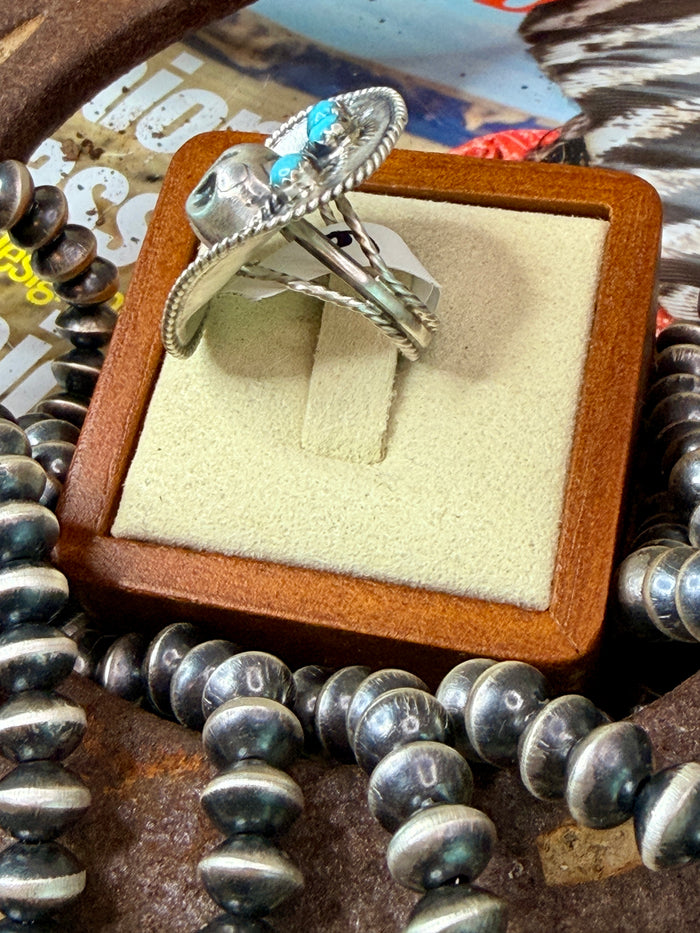 Native Made Turquoise Cowboy Hat Ring by Bobby Platero