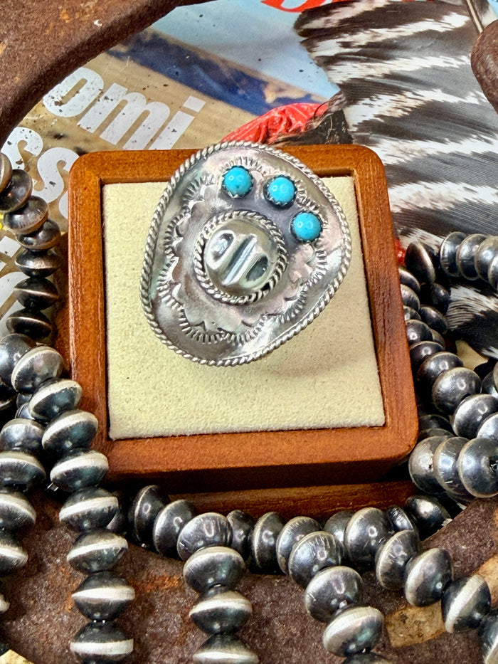 Native Made Turquoise Cowboy Hat Ring by Bobby Platero