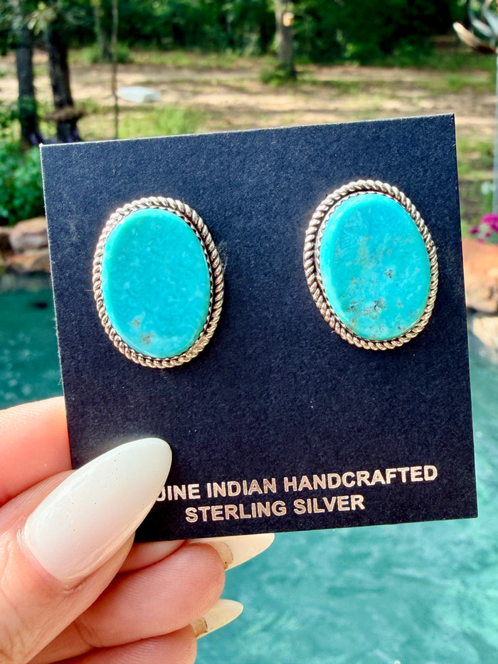 Native Made Turquoise Post Earring's By Larry Etcitty