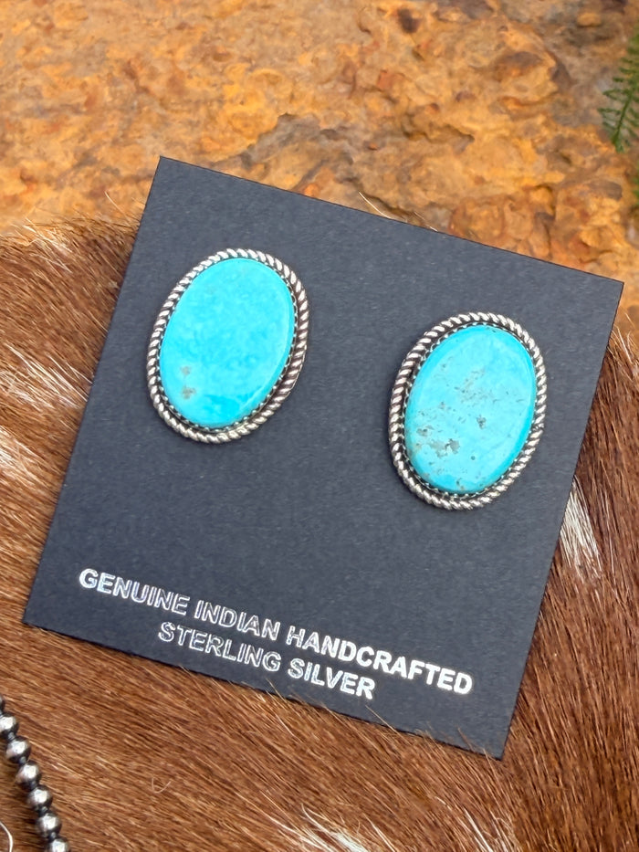 Native Made Turquoise Post Earring's By Larry Etcitty