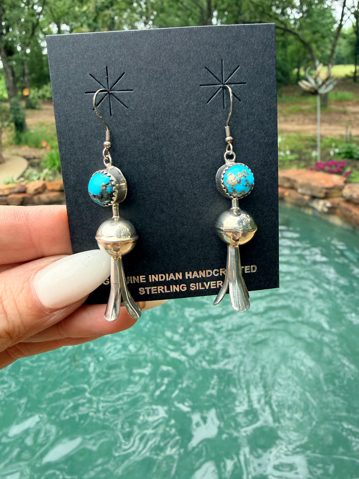 Native Made Turquoise Squash Blossom Earrings
