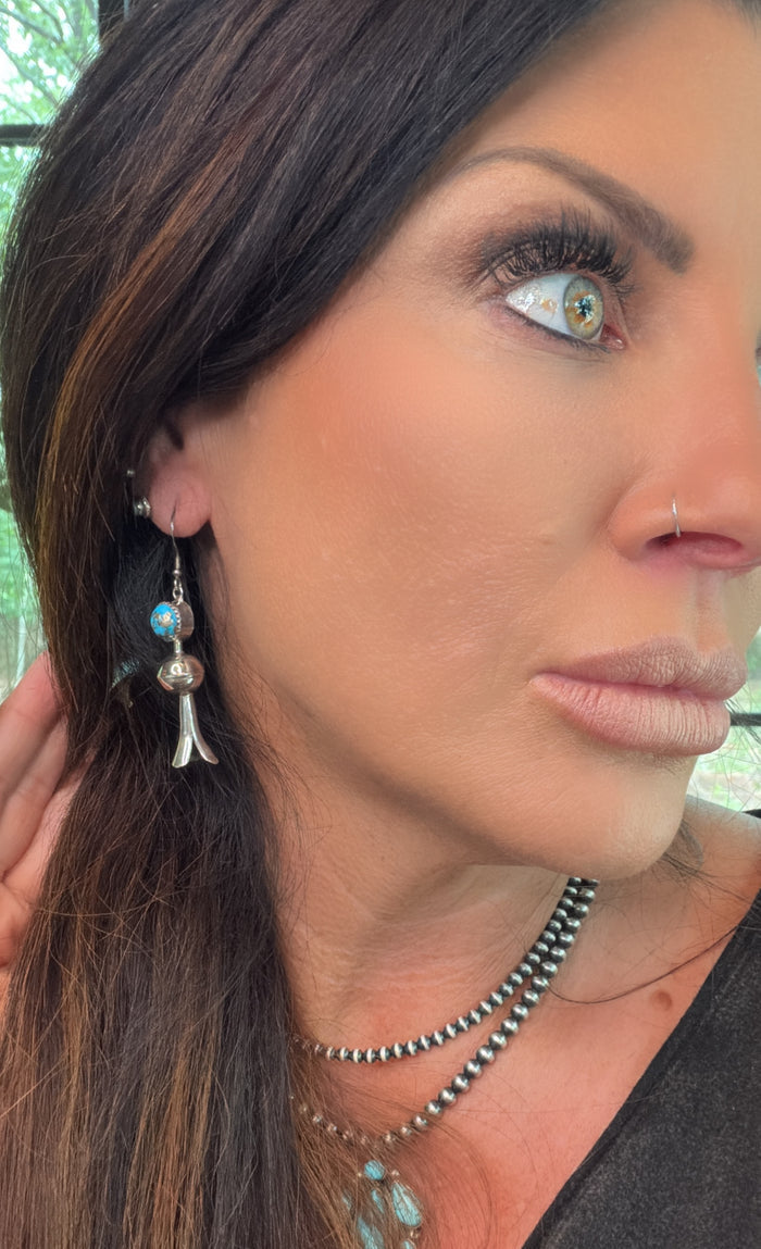 Native Made Turquoise Squash Blossom Earrings