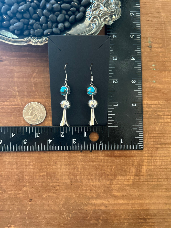 Native Made Turquoise Squash Blossom Earrings