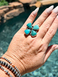 Native Made Turquoise & Sterling Silver Adjustable Cluster Ring