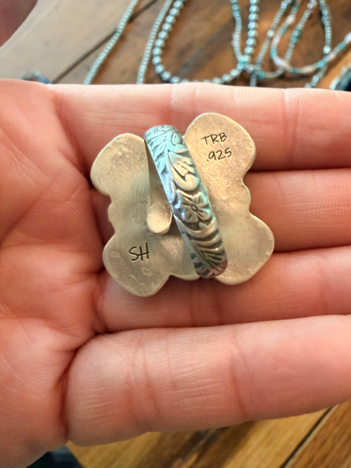 Native Made Turquoise & Sterling Silver Adjustable Cluster Ring