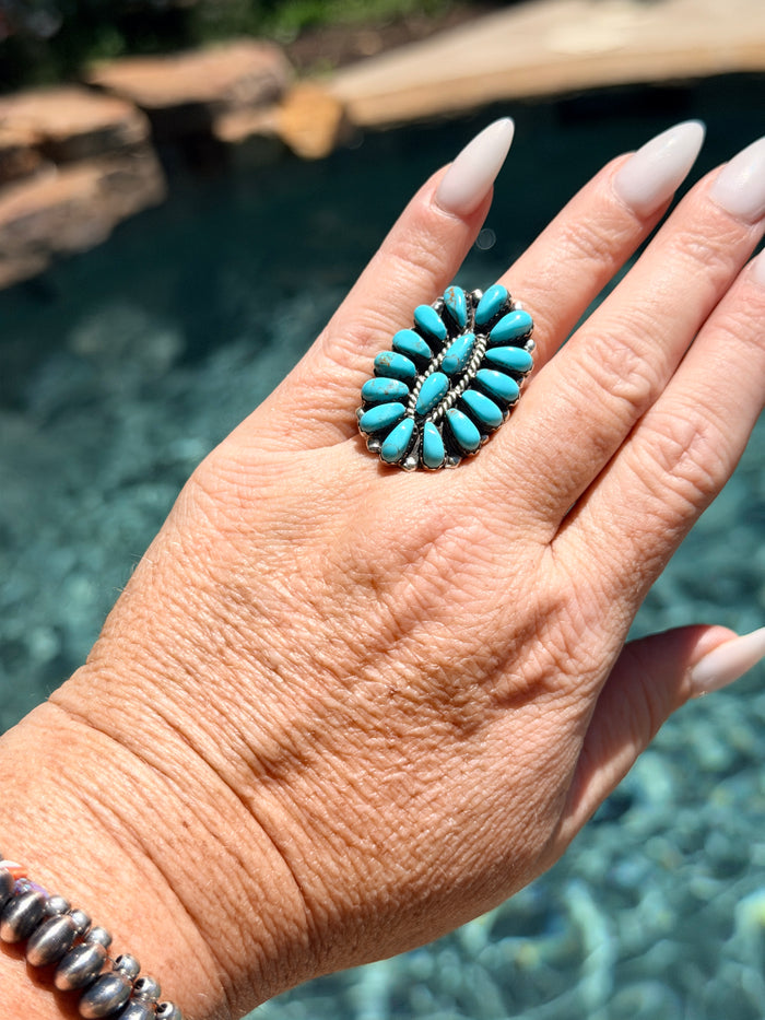 Native Made Turquoise & Sterling Silver Cluster Ring by Juliana Williams