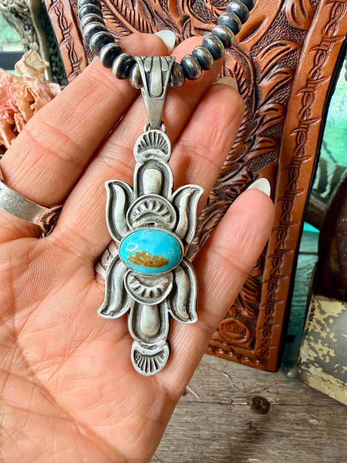 Native Made Turquoise & Sterling Silver Pendant by Patrick Yazzie
