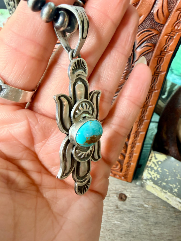 Native Made Turquoise & Sterling Silver Pendant by Patrick Yazzie