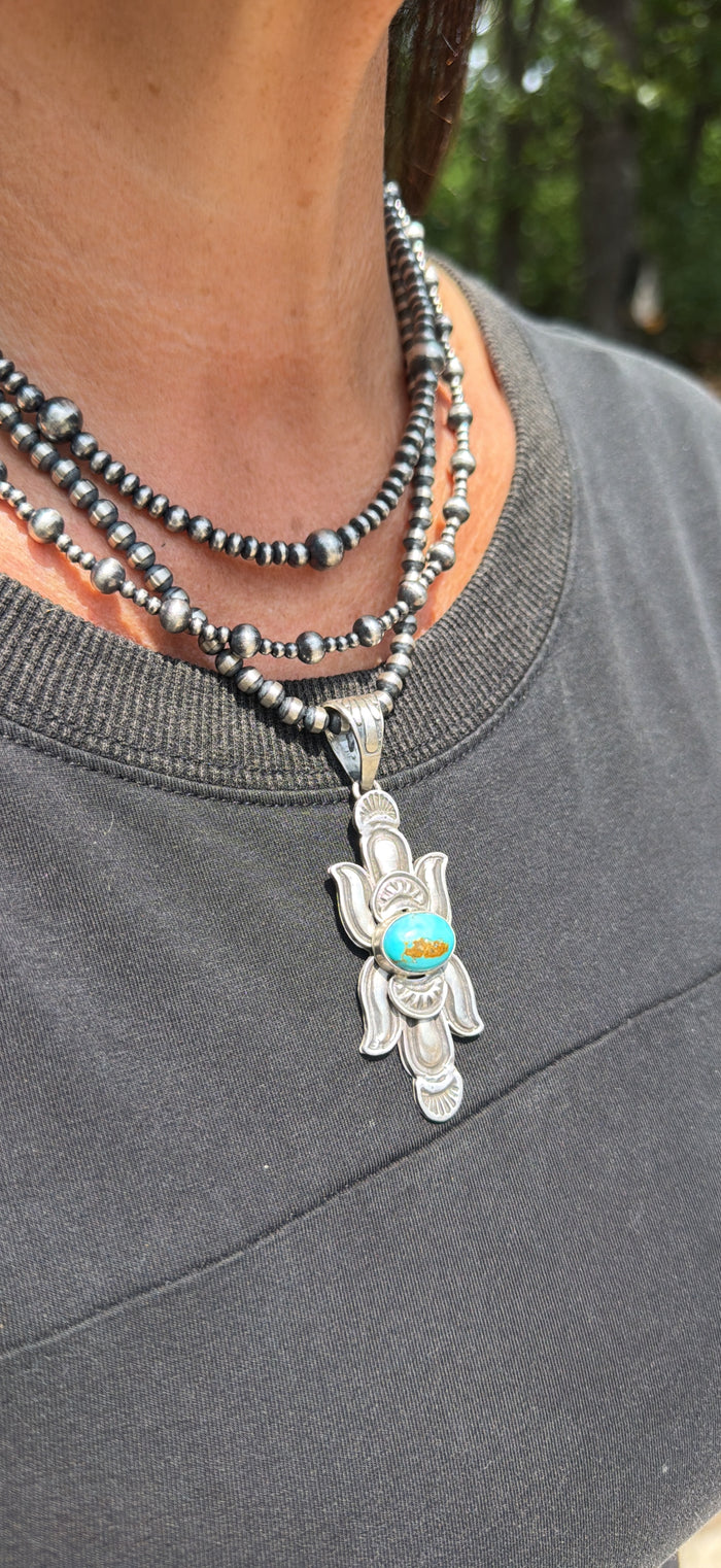 Native Made Turquoise & Sterling Silver Pendant by Patrick Yazzie
