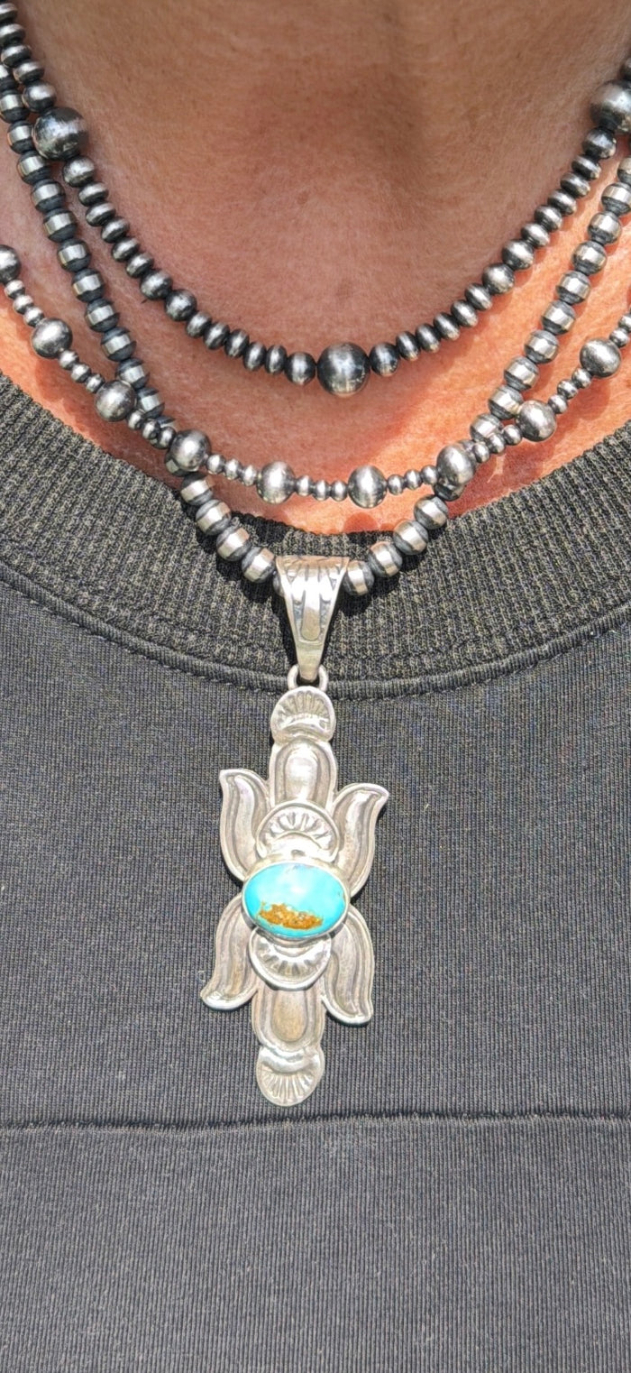 Native Made Turquoise & Sterling Silver Pendant by Patrick Yazzie