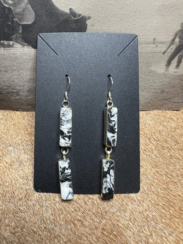 Native Made White Buffalo 2 Stone Earrings