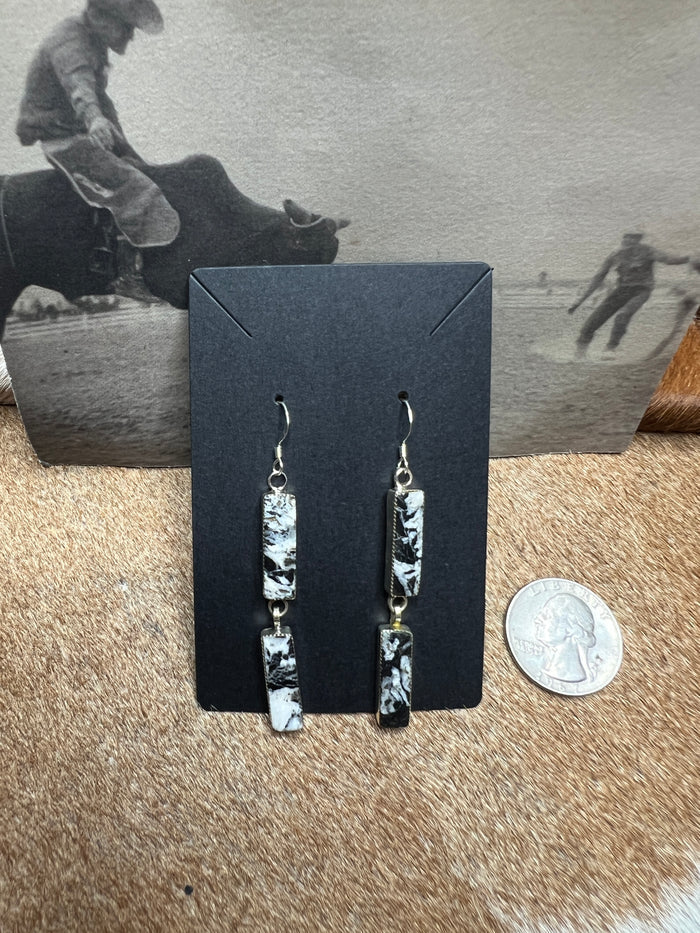 Native Made White Buffalo 2 Stone Earrings
