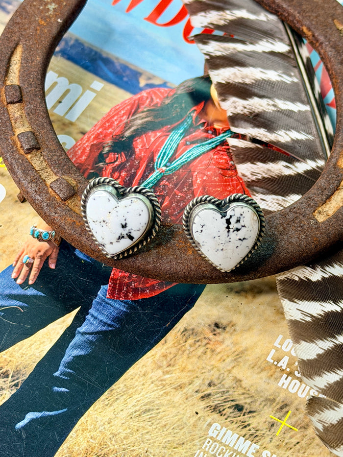 Native Made White Buffalo Adjustable Heart Ring by Dixon
