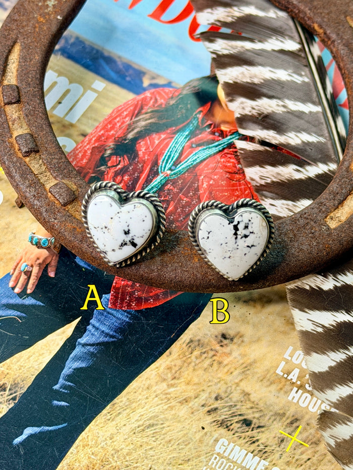 Native Made White Buffalo Adjustable Heart Ring by Dixon