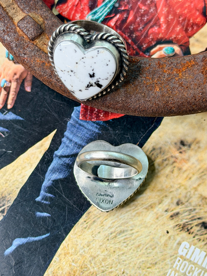 Native Made White Buffalo Adjustable Heart Ring by Dixon
