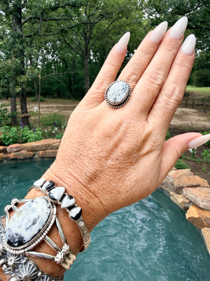 Native Made White Buffalo Adjustable Ring By L.C.