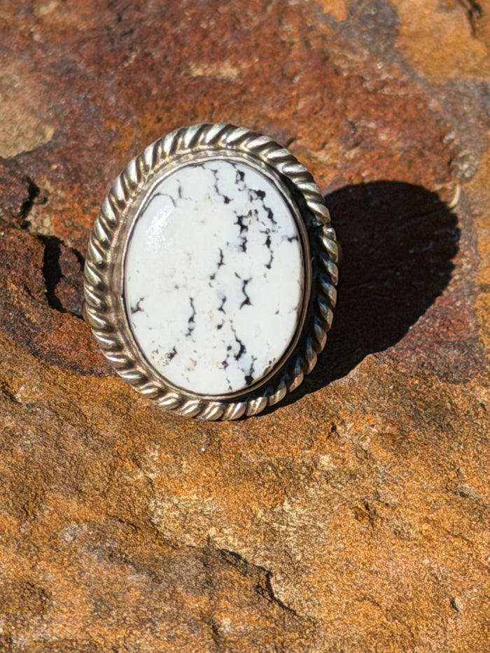 Native Made White Buffalo Adjustable Ring By L.C.