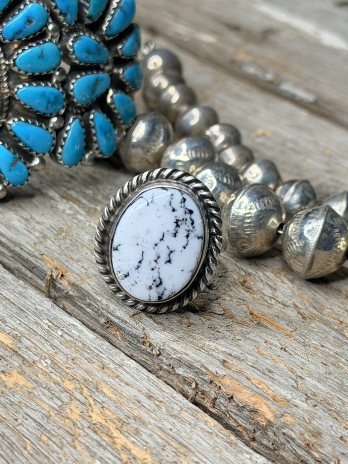 Native Made White Buffalo Adjustable Ring By L.C.