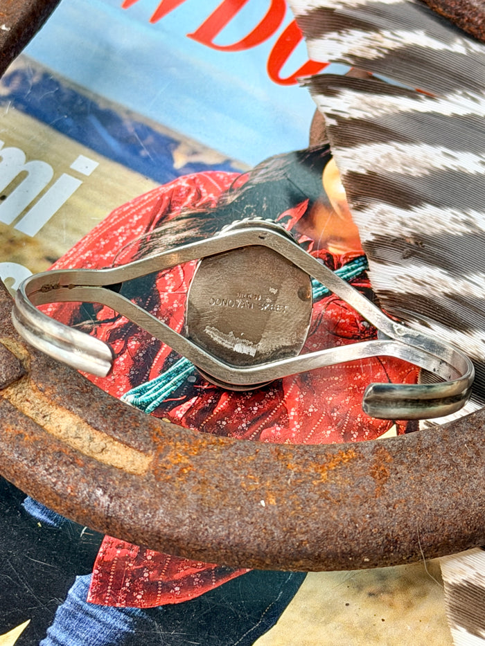 Native Made White Buffalo Oval Sterling Silver Cuff by Donovan Skeets
