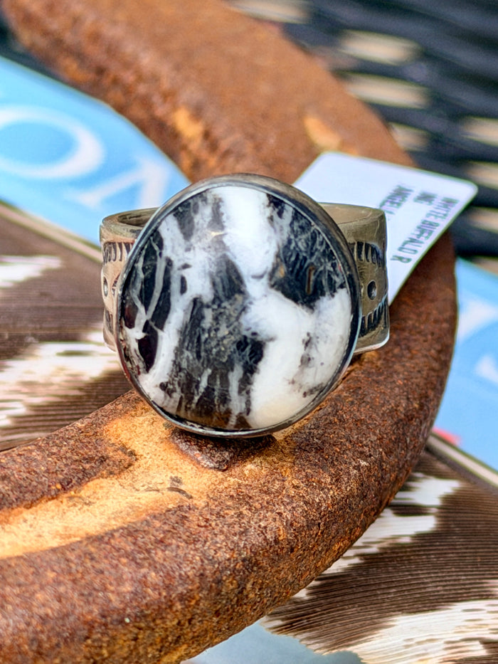 Native Made White Buffalo Ring by Angela Martin size 6.5