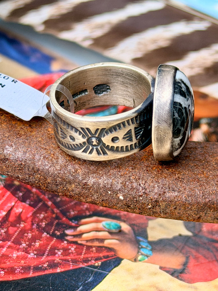 Native Made White Buffalo Ring by Angela Martin size 6.5