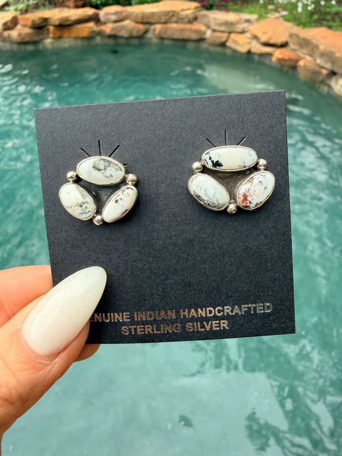 Native Made White Cluster Post Earrings