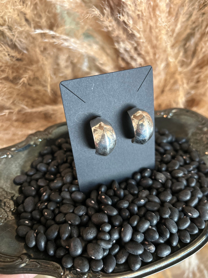 Native Made Wide Silver Half Hoop Post Earrings by Louise BigHand