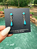 Native Made Zuni Silver Turquoise Tear Drop Earrings