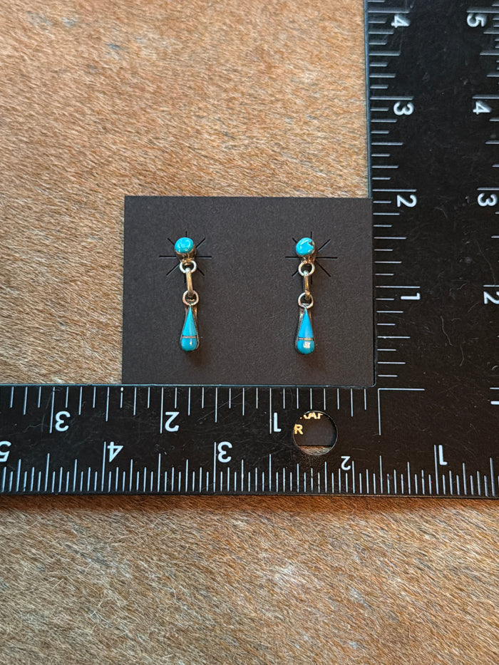Native Made Zuni Silver Turquoise Tear Drop Earrings