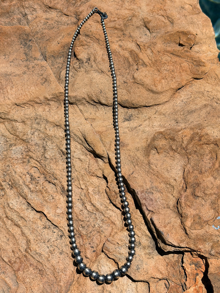 Native Strung Graduated Sterling Silver Pearl Beaded Necklace 22"