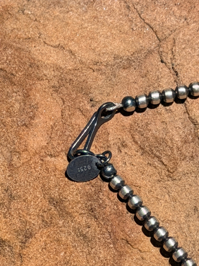 Native Strung Graduated Sterling Silver Pearl Beaded Necklace 22"