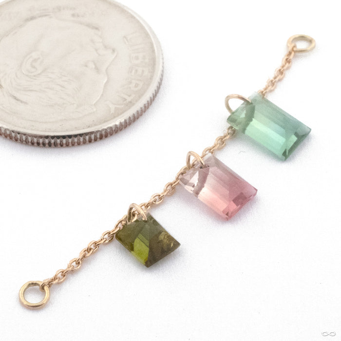 Natural Tourmaline Chain in 14k Yellow Gold 35mm with Olive, Pink, and Teal Tourmaline from Diablo Organics