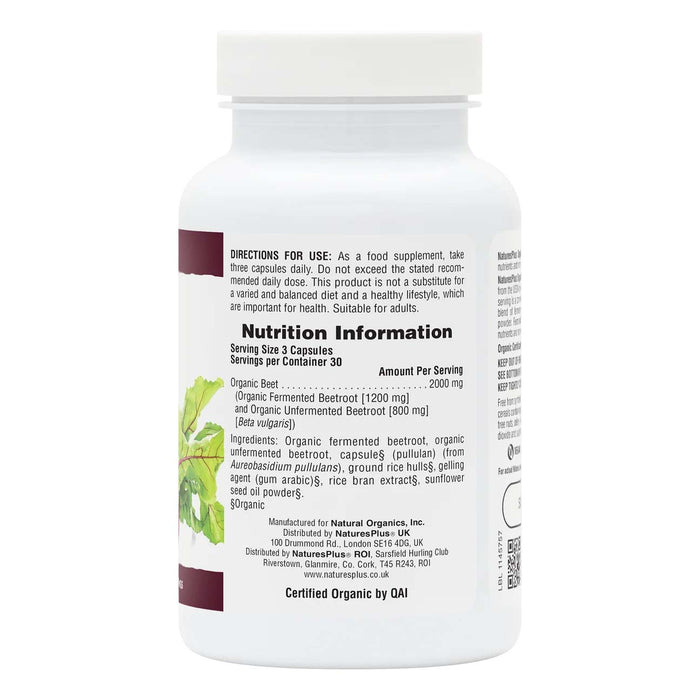 NaturesPlus Organic Beet nutritional information