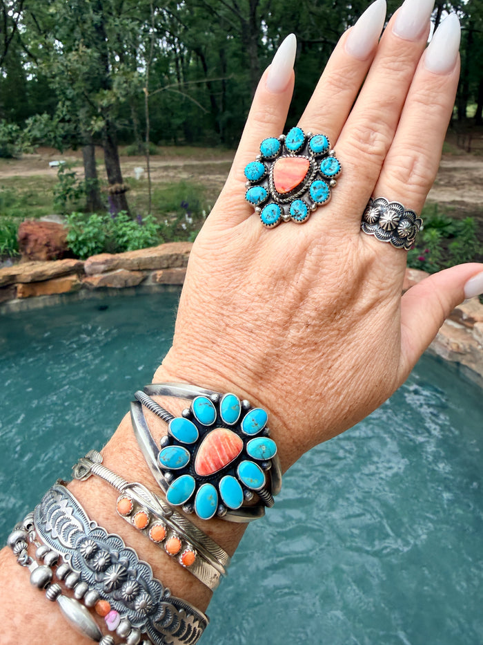 Navajo Cluster Spiny Oyster Sleeping Beauty Turquoise Sterling Silver