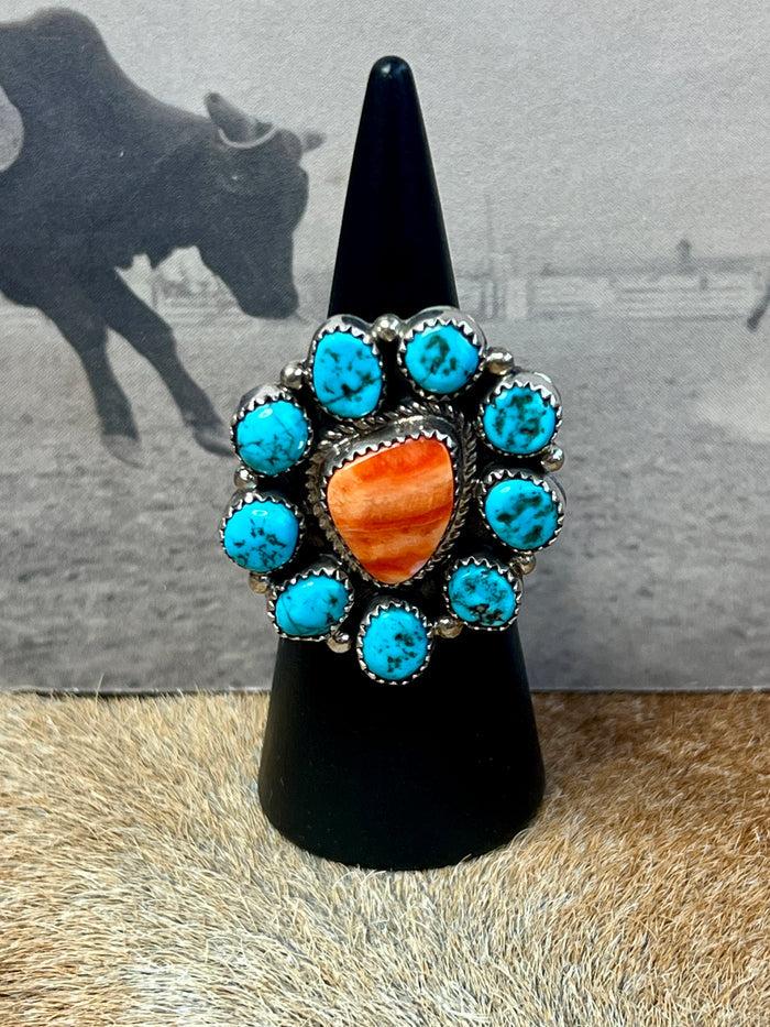 Navajo Cluster Spiny Oyster Sleeping Beauty Turquoise Sterling Silver