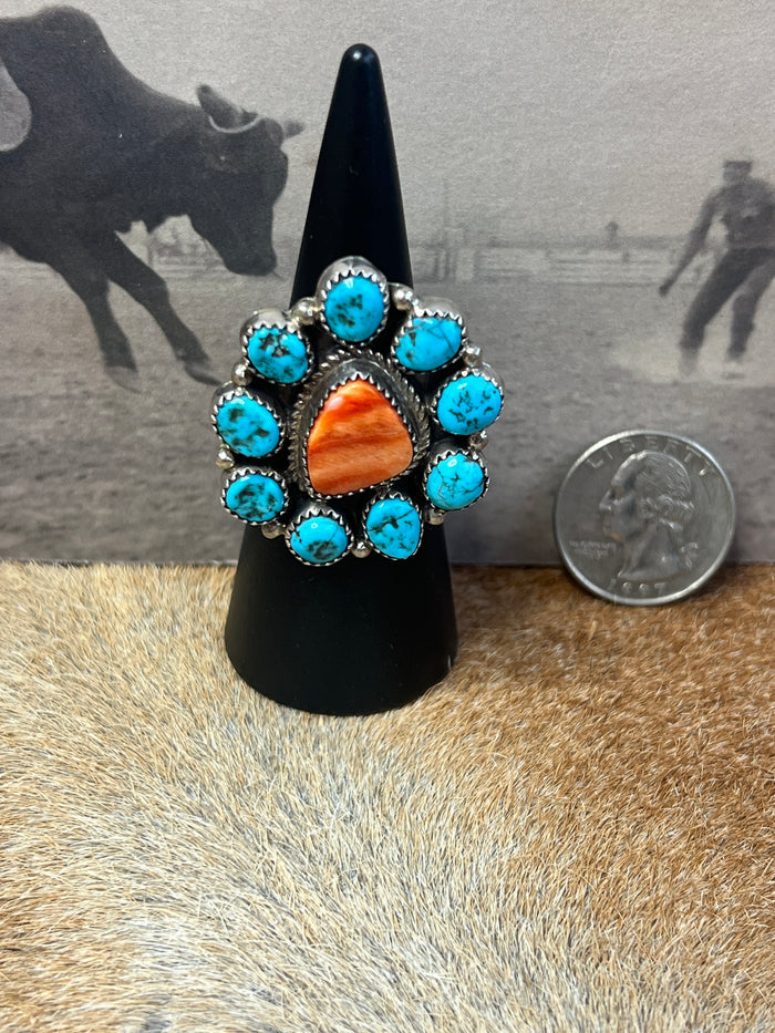Navajo Cluster Spiny Oyster Sleeping Beauty Turquoise Sterling Silver