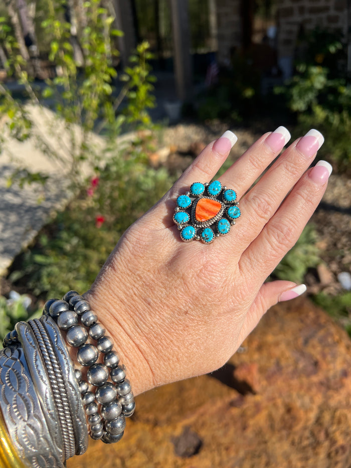 Navajo Cluster Spiny Oyster Sleeping Beauty Turquoise Sterling Silver