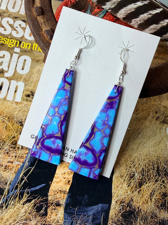 Navajo Handmade Blue Dahlia Earrings by Jameson Pete