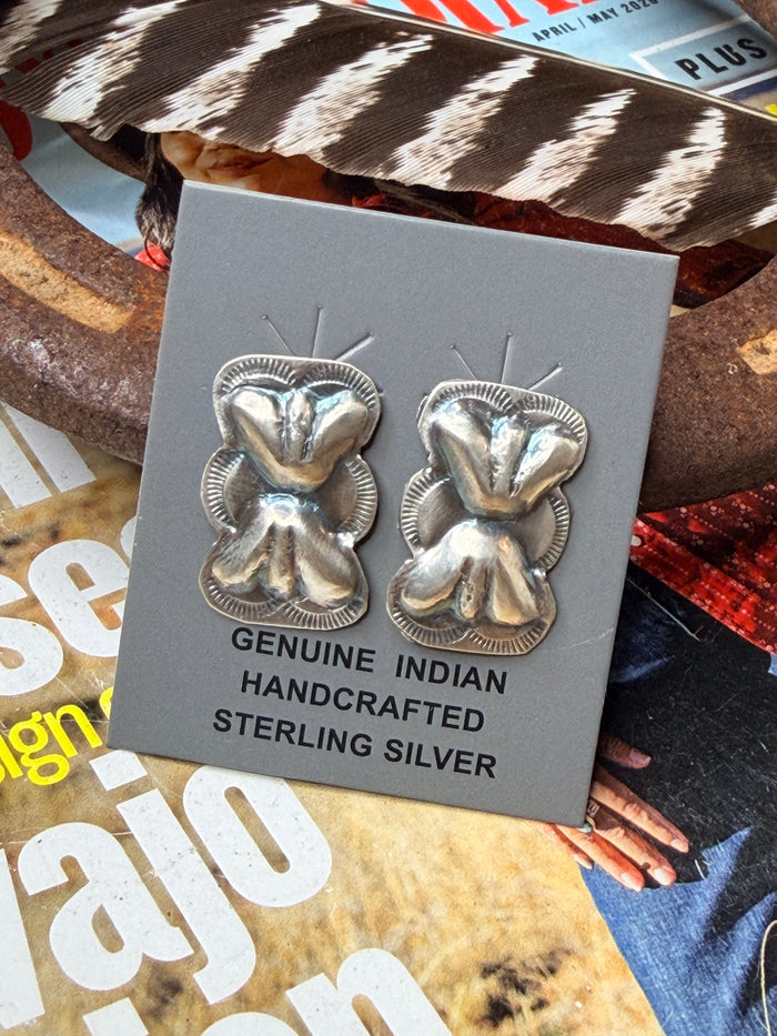 Navajo Handmade Bowtie Concho Earrings by Joan Begay