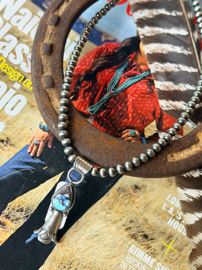Navajo Handmade Golden Hills Pendant and 6mm Necklace by Sharon McCarthy 18"
