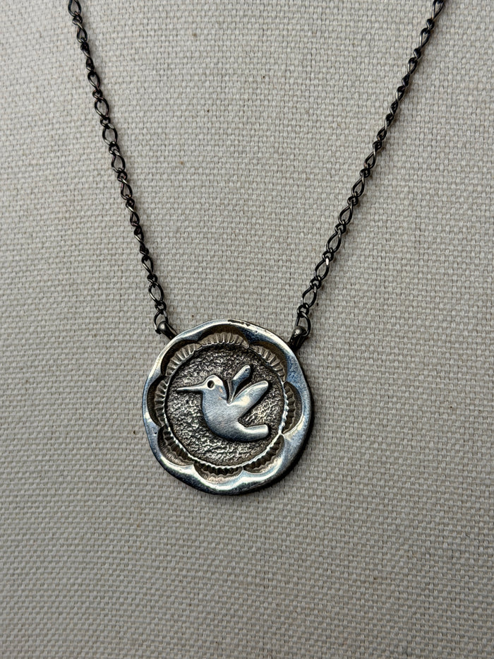 Navajo Handmade Hummingbird Pendant Necklace by Emerson Kinsel 21”