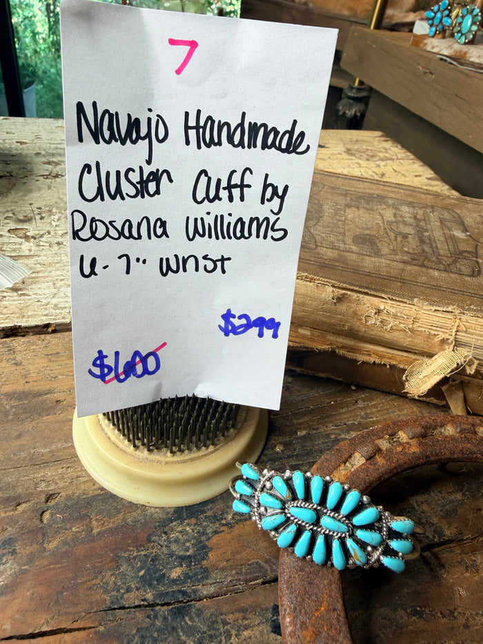 Navajo Handmade Kingman Cluster Cuff by Roseana Williams 6-7” wrist