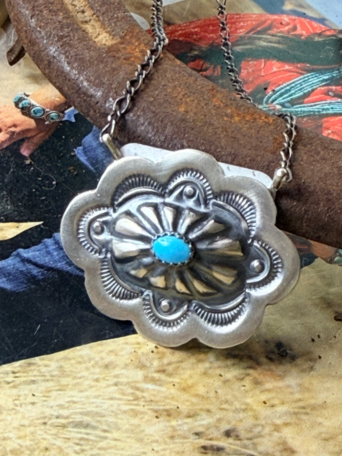 Navajo Handmade Kingman Concho Necklace by Lavina Benally 20"
