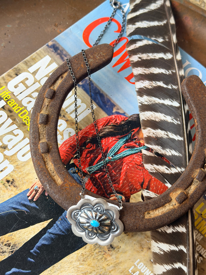 Navajo Handmade Kingman Concho Necklace by Lavina Benally 20"