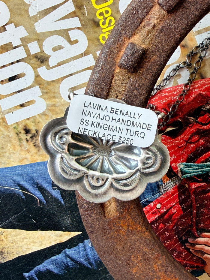 Navajo Handmade Kingman Concho Necklace by Lavina Benally 20"