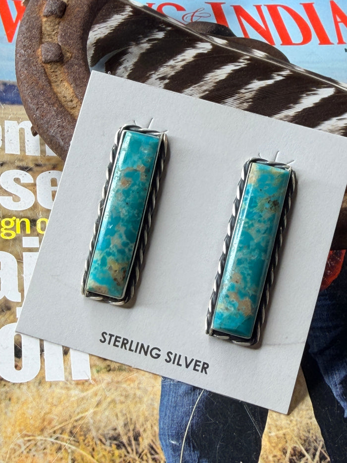 Navajo Handmade Kingman Turquoise Stud Earrings by Steve Francisco