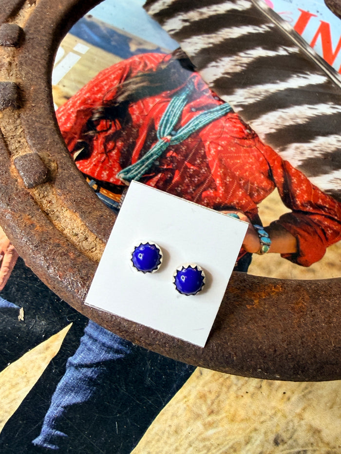 Navajo Handmade Lapis Studs by Linda Yazzie