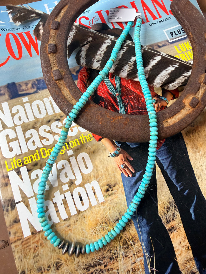Navajo Handmade Mine Number 8 and Saucer bead Necklace by Kimberly Tom 18”