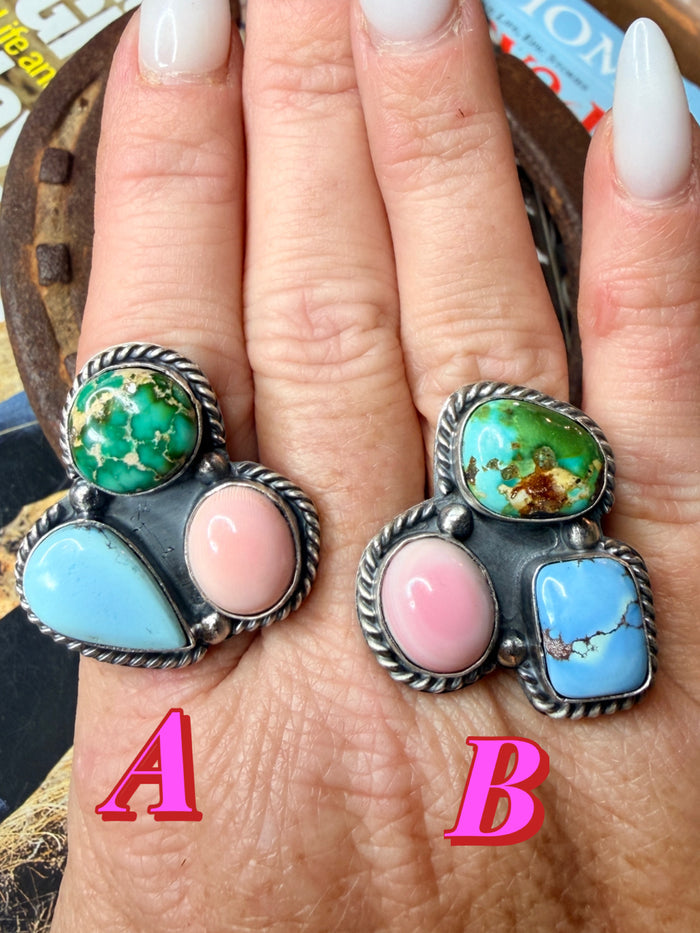 Navajo Handmade Multi Cluster Adjustable Ring