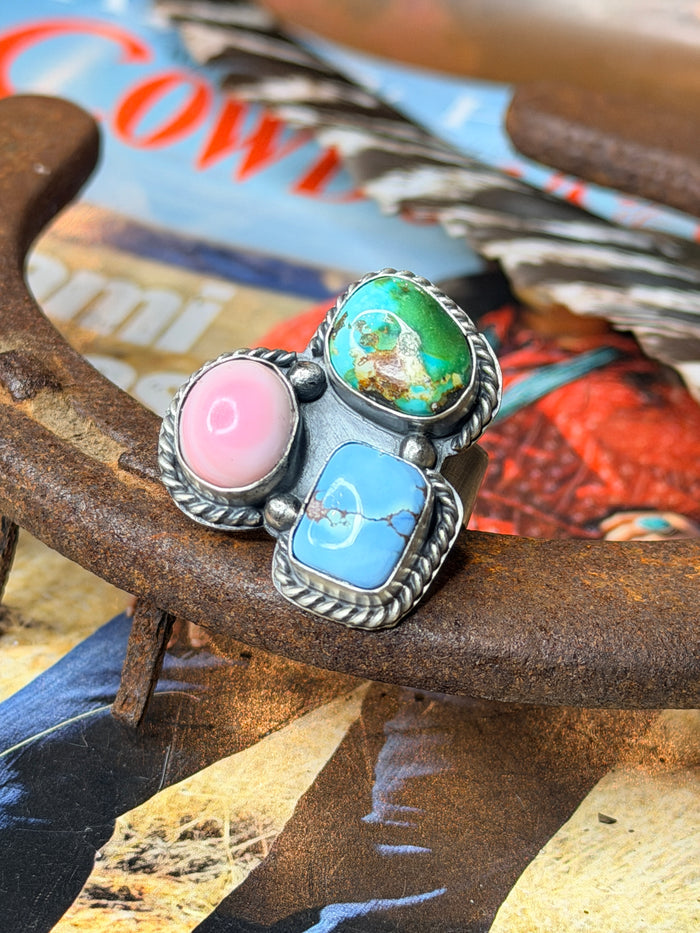 Navajo Handmade Multi Cluster Adjustable Ring